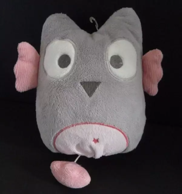TT. DOUDOU OBAIBI  OKAIDI MUSICAL HICOU CHOUETTE gris rose 18 cm - TTBE