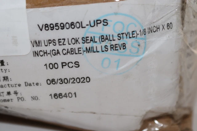 (100-Pk) Ez Lock Cable Seal 1/8&quot; x 60&quot; V8959060L-UPS