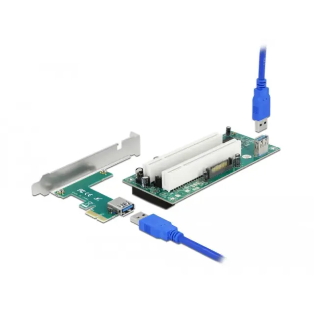 Delock Riser Karte PCI Express x1 zu 2 x PCI 32 Bit Slot mit 60 cm Kabel 90066