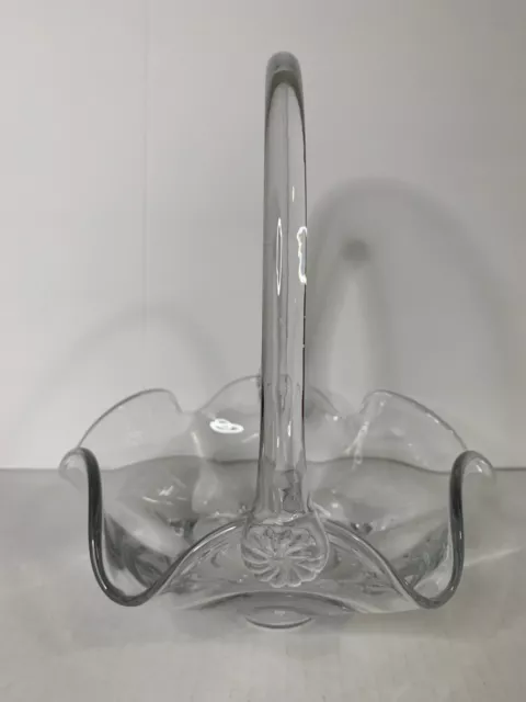 Vintage Clear Hand Blown Glass Basket - 9"