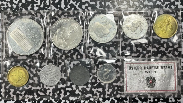 1966 Austria 9 Coin Proof Set Lot#B1245 Including Silver! Original Case