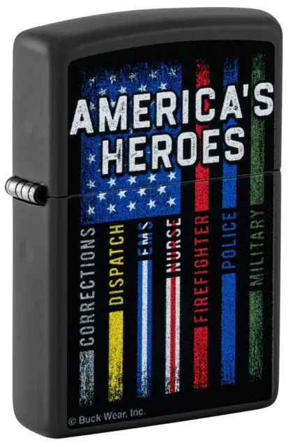Zippo 48634, Buck Wear America's Heroes, Black Matte Finish Lighter
