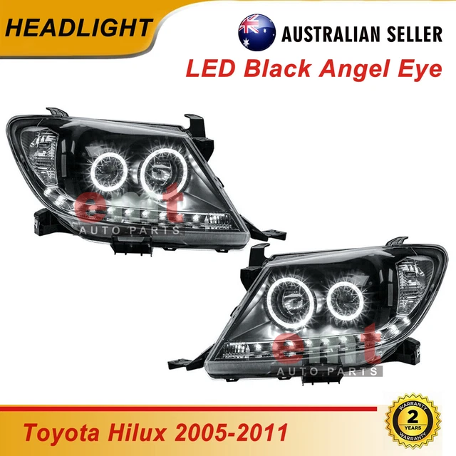HEADLIGHTS BLACK DRL Projector HALO Angel Eyes Fits Toyota Hilux