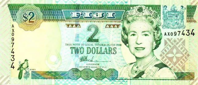 2002 Fiji 2 Dollar Bank Note P 104 Queen Elizabeth II as pictured AX097434