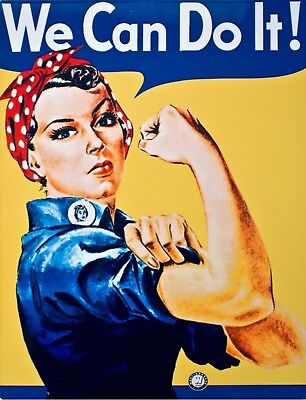 TIN SIGN "We Can Do It Ladies" MeToo Gal Female Army Kitchen War Vintage Navy By