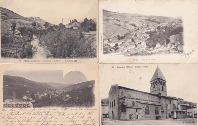 Lot de 4 cartes postales anciennes old postcards BEAUJEU RHÔNE 1