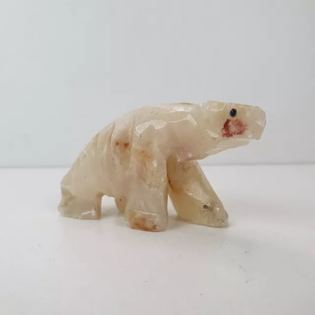 hand carved polar bear marble onyx  figurine vintage