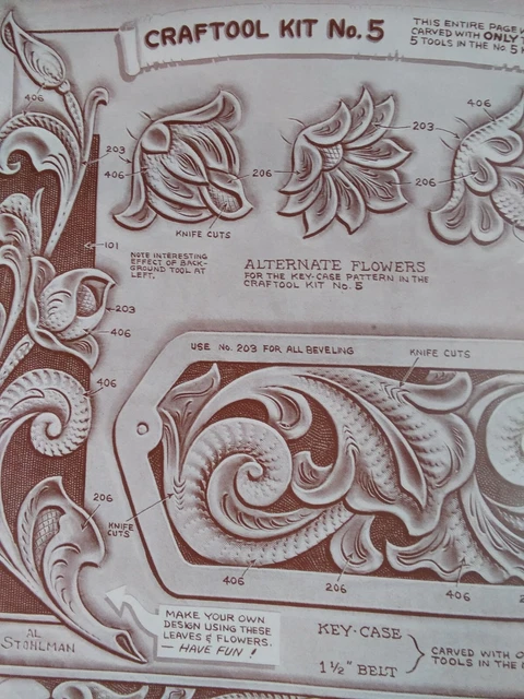 Cuero Artesano Patrón De Colección Años 60 Estuche Llavero Raro Plantillas VHTF