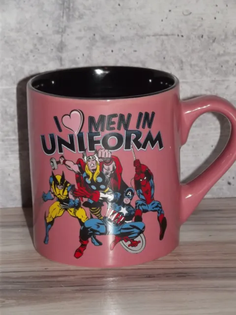 MARVEL COMICS - SUPERHEROES - " I LOVE MEN IN UNIFORM "-Coffee Mug- EUC