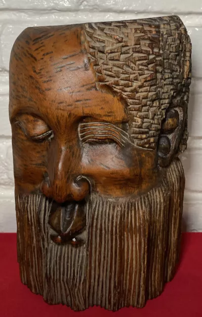 Vintage Hand Carved Wooden Folk Art Mask Man African-American