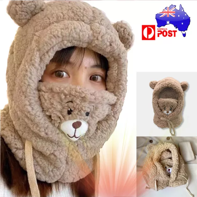 Cartoon Bear Ear Lamb Beanie Hat W/ Mask Warm Balaclava  Baby Boys Girl Winter~！