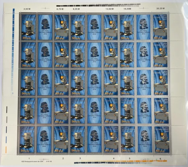 DDR, MiNr. 3252-3253 DV WPD kompletter Bogen Zusammendruck postfrisch Druckverme