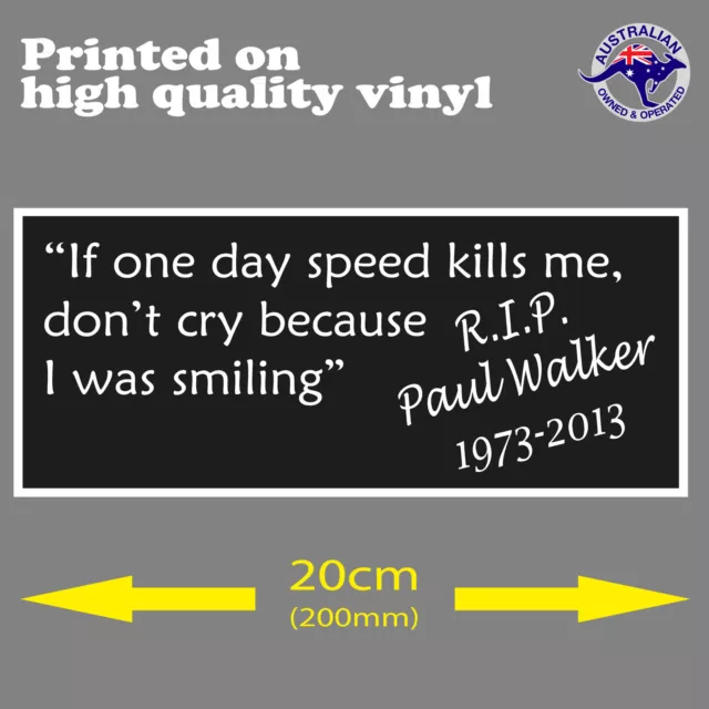 PAUL WALKER RIP sticker Fast Furious 20cm JDM Car Decal Race Drift Sticker