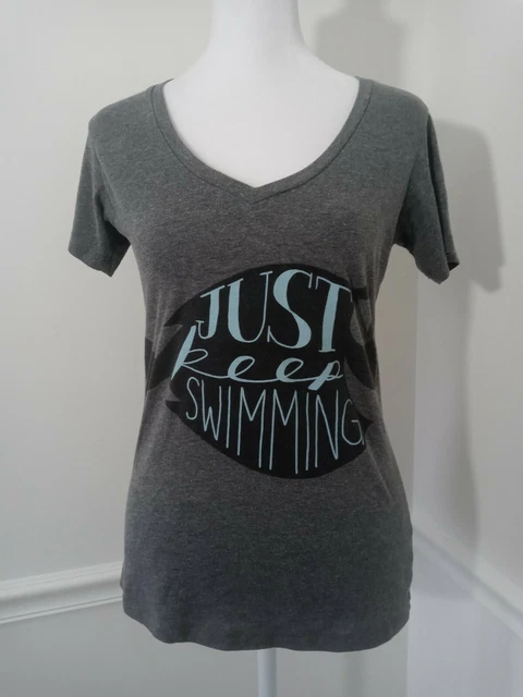 Disney's Finding Dory "Just Keep Swimming" Gray Shirt 3/5 Small New
