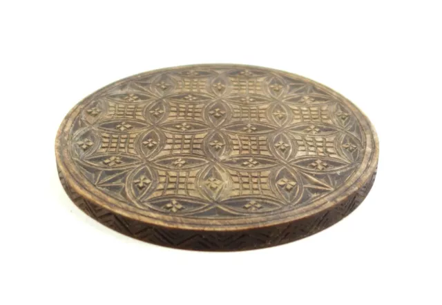 Antique 19th Century Primitive Hand Carved Geometric Design Pattern Trivet