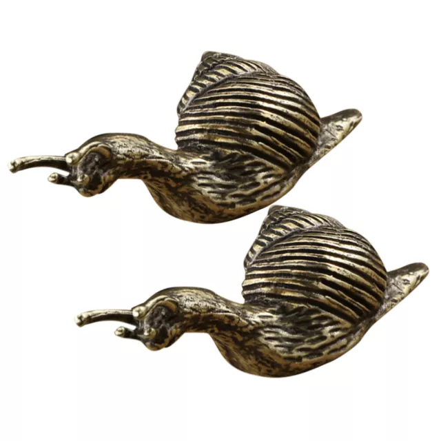 2 Pcs Snail Brass Ornaments Antique Animal Figurines Gold Sculpture Tea Pet
