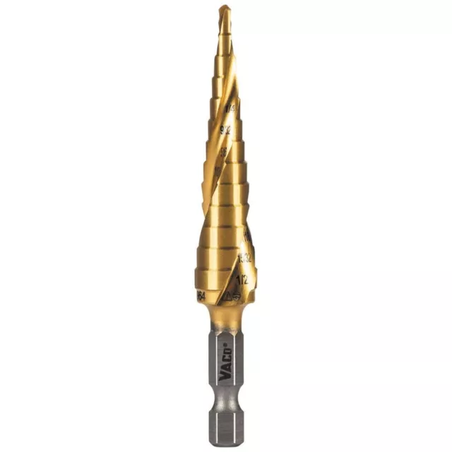 Klein Tools 25964 Step Drill Bit, Spiral Double-Fluted, 1/8" to 1/2", VACO