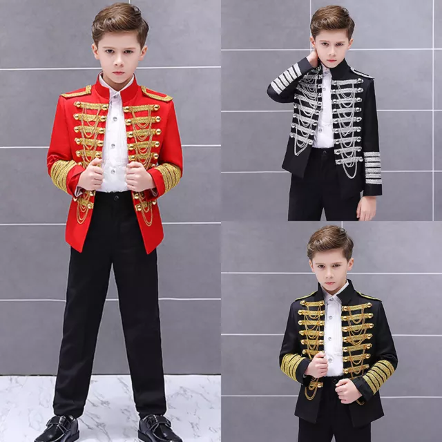 Giacca Ussaro Ragazzi Bambini Bambini Tuta Danza Spettacolo Danza Costume Batterista Blazer Retro