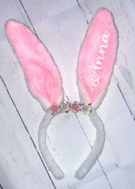 Personalised Easter Bunny Ears | personalised Easter headband |pink flowers gift