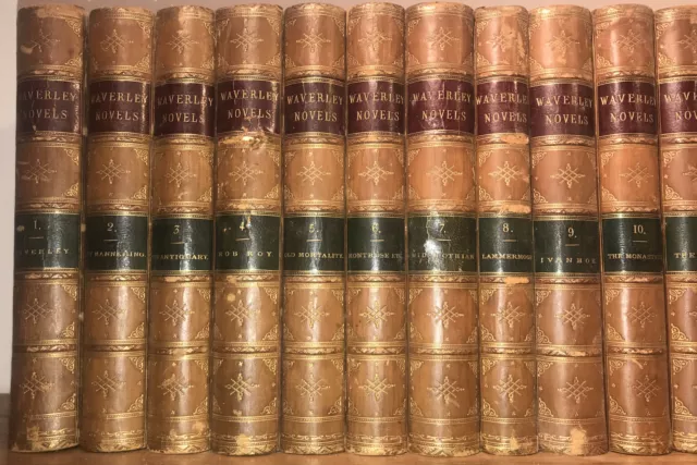 LEATHER Set;SIR WALTER SCOTT,WAVERLY NOVELS!Complete Original(1871!)ANTIQUARIAN!
