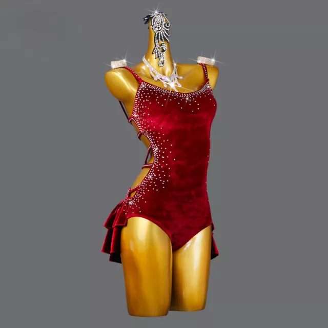 New Velvet Latin Dance Dress Sexy Adult Women's Short Skirt Ballroom Costume