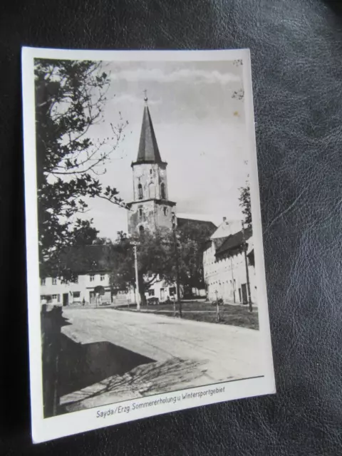 AK Sayda Erzgebirge Straßenpartie-Kirche um 1957