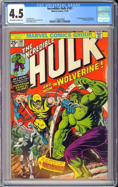 Incredible Hulk #181 1st App. Wolverine Bronze Age Marvel Comic 1974 CGC 4.5