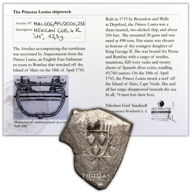 Coin - Mexico - Philip V Cob 4 reales - Shipwreck Princess Louisa - Silver 2