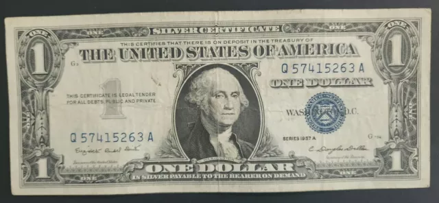 CA-008 * Series 1957 A * ONE DOLLAR * $1 * Silver Certificate * Blue Seal Note