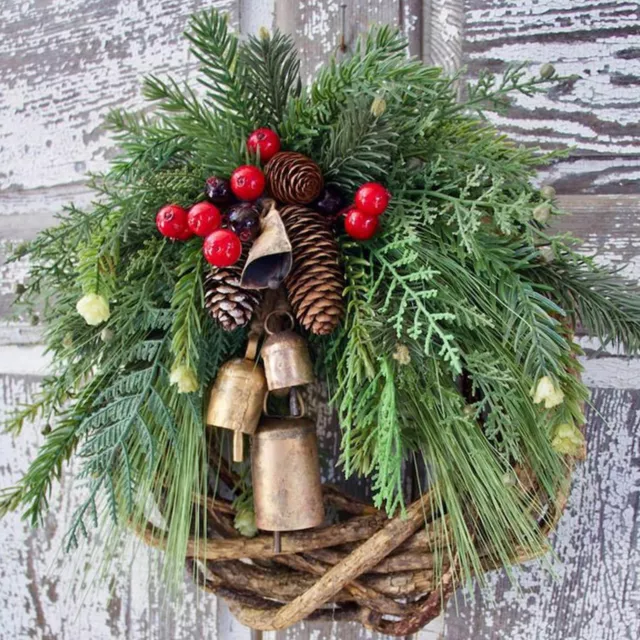 Christmas Door Wreath Artificial Pine Needle Pinecone Winter Wreaths with Bells