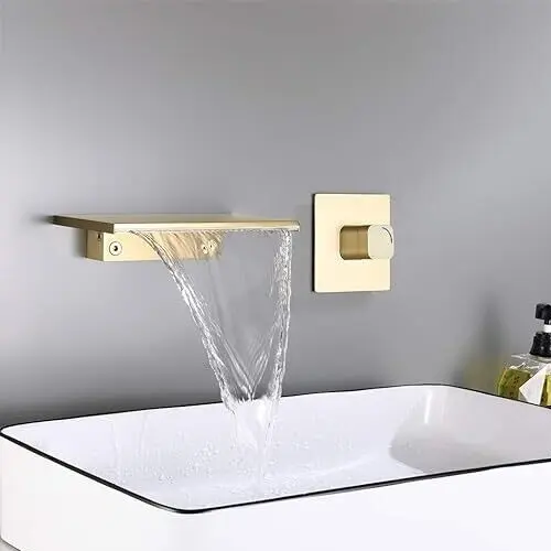 JinYuZe Waterfall Wall Mount Bathroom Sink Faucet Single Knob  Brushed Gold