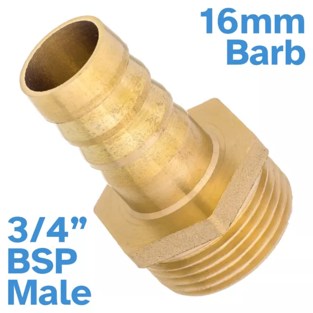 Brass 16mm Barb Hose - 3/4" BSP Male Threaded Pipe Fitting Tail Connector Thread