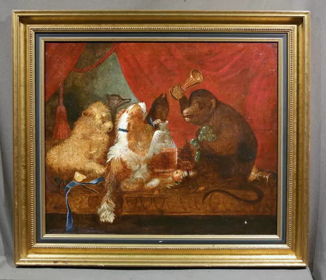 18th 19th Century American Old Master Style Monkey and Dogs Playing