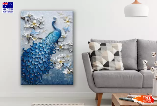 Peacock & Flowers 3D Design Wall Canvas Home Decor Australian Made Quality