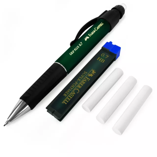 Faber-Castell Grip Plus Mechanical Pencil - Green + 0.7mm HB Leads + Erasers