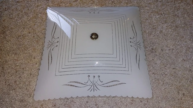 Vintage Mid Century Ceiling Fixture Glass Diffuser Square Flush Pin Stripe 11.5"