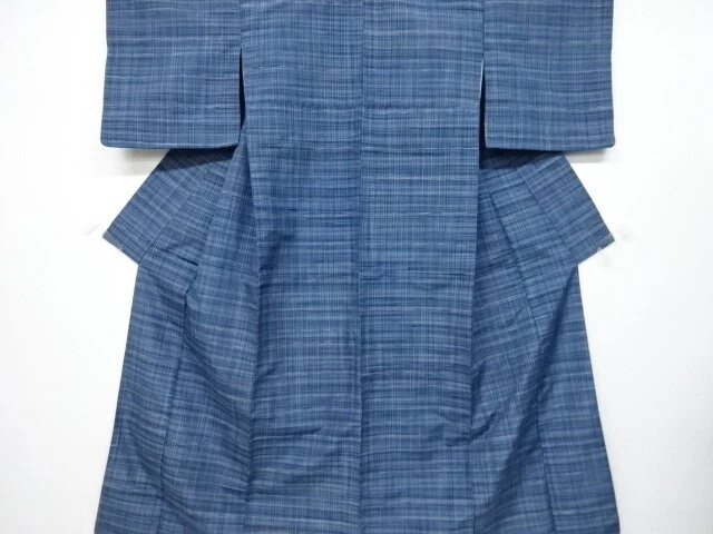 6460985: Japanese Kimono / Antique Kimono / Tsumugi / Woven Grid