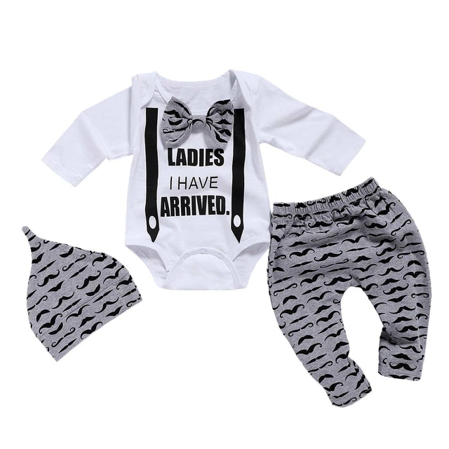 Newborn Infant Baby Boy Gentleman Romper Tops+Pants+Hat 3PCS Outfits Clothes Set