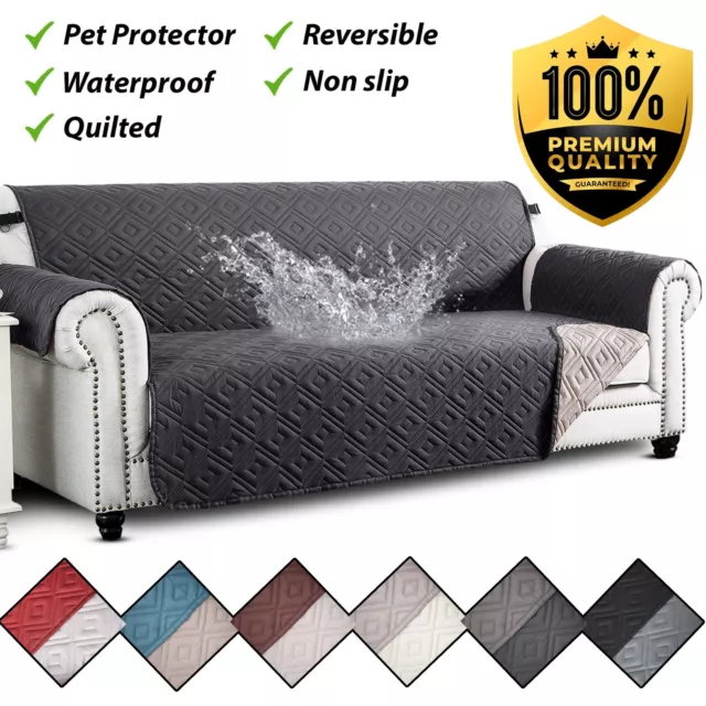 Sofa Slip Covers Waterproof Reversible Quilted Throw Couch Cover Pet Protector 2