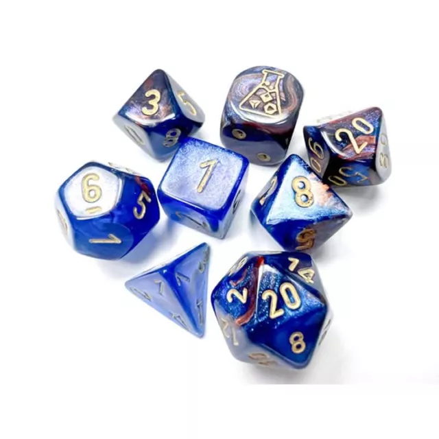 Azurite Lustrous Dice with Gold Numbers 7+1 Dice Set 16mm (5/8in) Ch (US IMPORT)