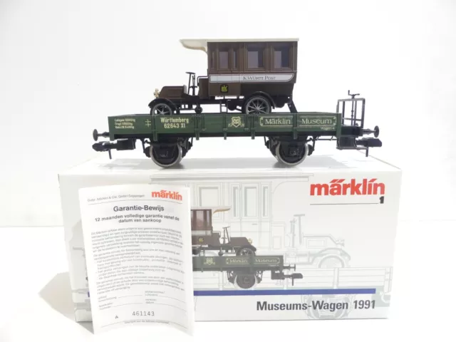 Märklin Spur 1 Museumswagen 1991 Flachwagen mit Postwagen K.W.St.E. in OVP PW7