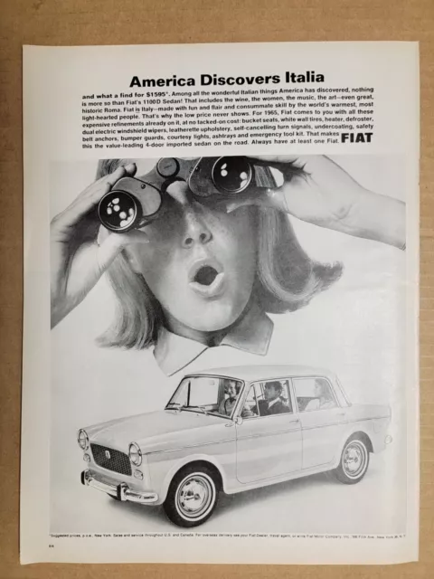 Vintage 1964 Fiat 1100D Sedan Print Ad Advertisement America Discovers Italia