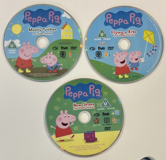 PEPPA PIG MUDDY Puddles/Flying a Kite/New Shoes On 3 DVD Discs Free