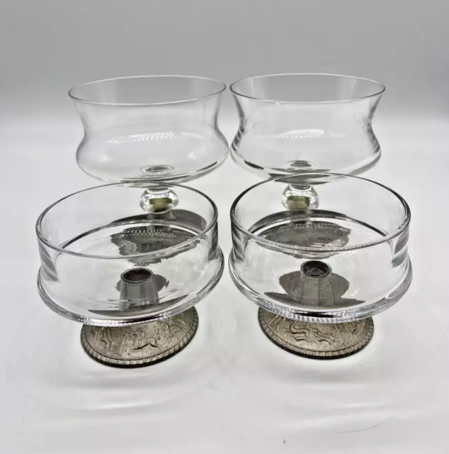 #SE3172# Konvolut antik/alte Zinn-Glas Becher Gläser Art Deco 4 Stück