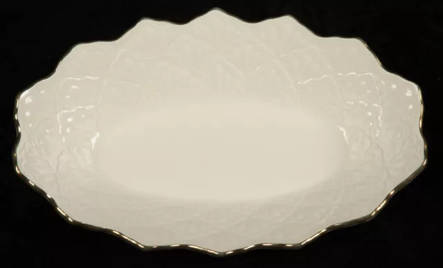 Lenox embossed pattern oblong dish Ivory/Gold Trim Mint Cond.