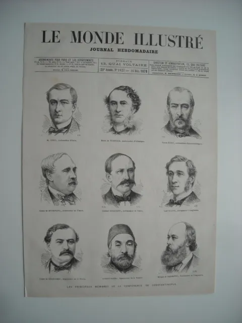 Gravure 1876. Les Principaux Membres De La Conference De Constantinople.