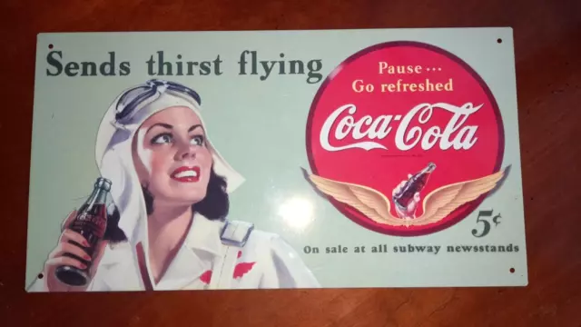 COCA COLA AVIATOR ADVERTISING PLATE REISSUE 30 x 16 cm