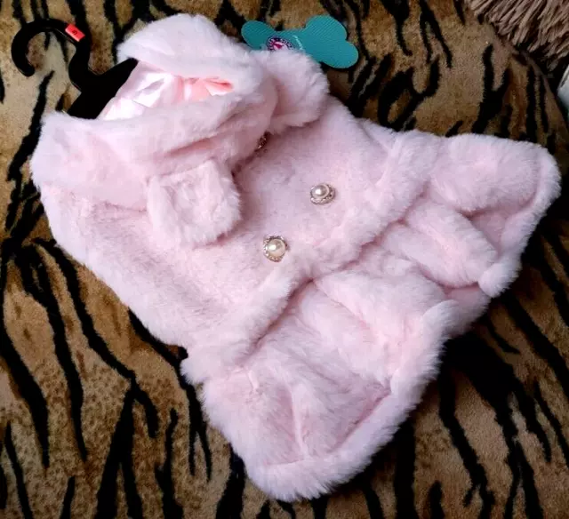 Pet Coat Jacket Dog or Cat Plush Pearl Buttons Bunny Ears New! sz  sm med