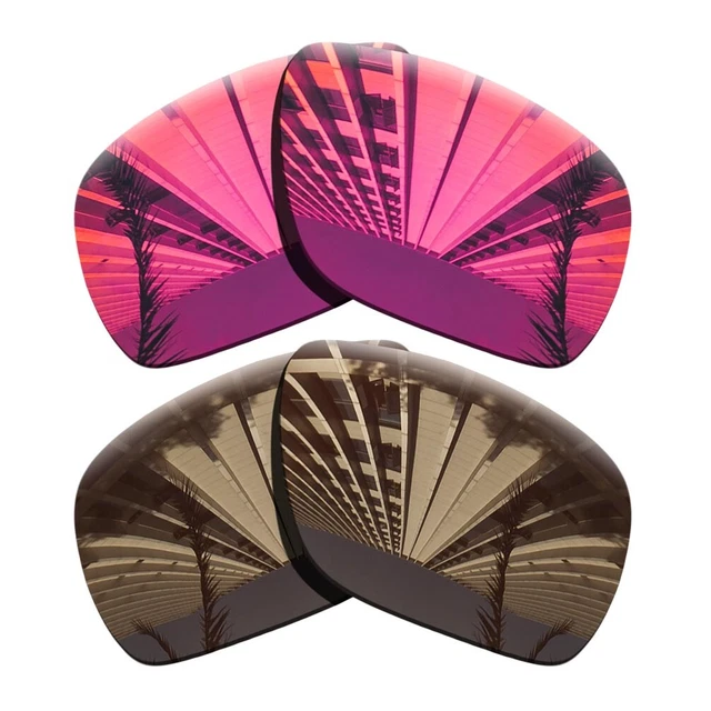 2 Pairs Polarized Replacement Lenses For-Oakley Dispatch 1-Fuchsia Red+Brown