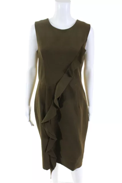 Milly Womens Italian Cady Tilly Ruffle Sheath Dress Green Size 12 11030695